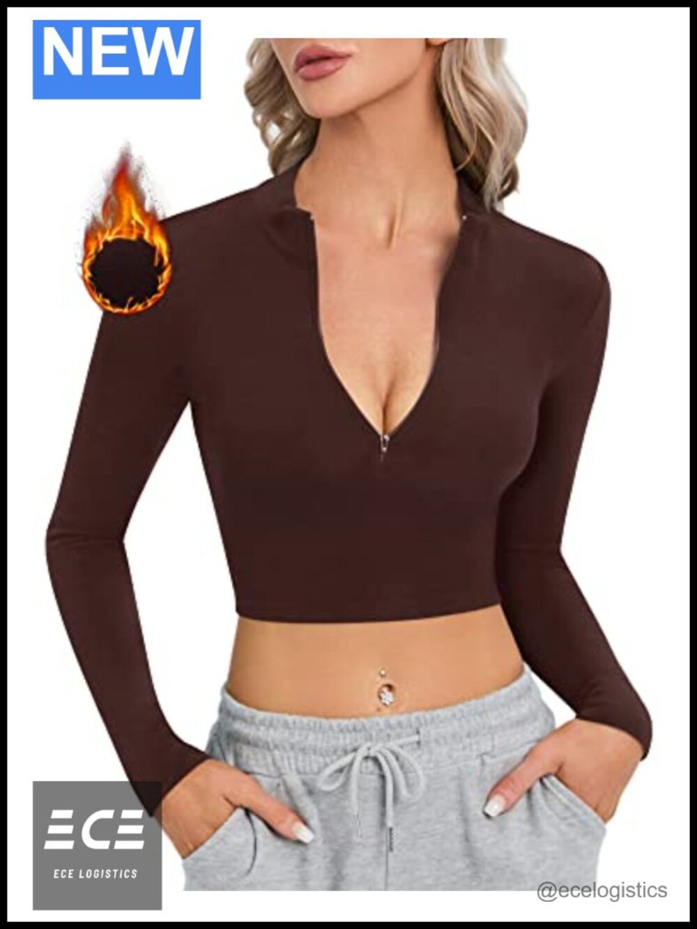 Mock Turtleneck Zip Up Crop Top Long Sleeve Fitted Shirt Trendy